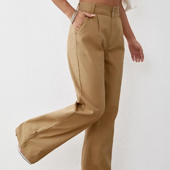 Brown Preppy Womens Solid High Waist Wide Leg Jeans - Picture 5 of 5